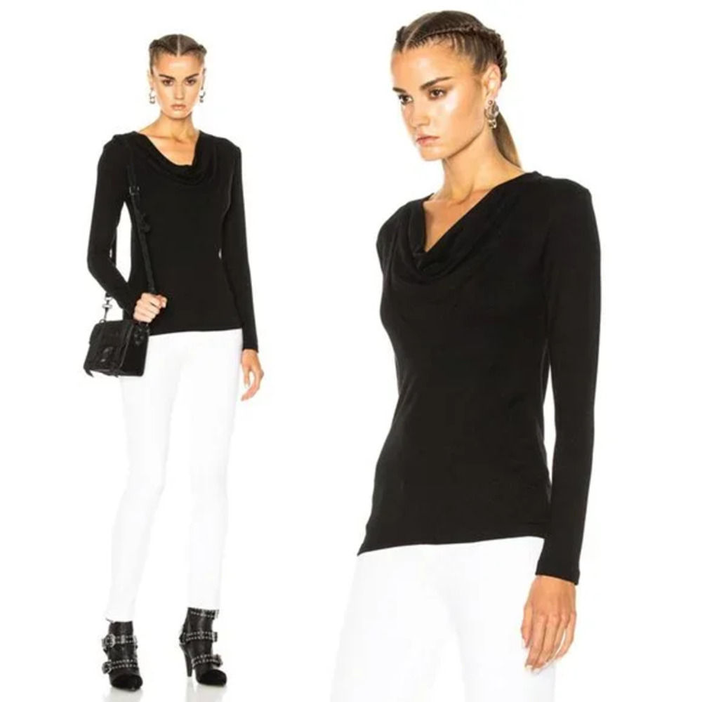 James Perse | Black Cotton* Drape Neck Long Sleeve Top
